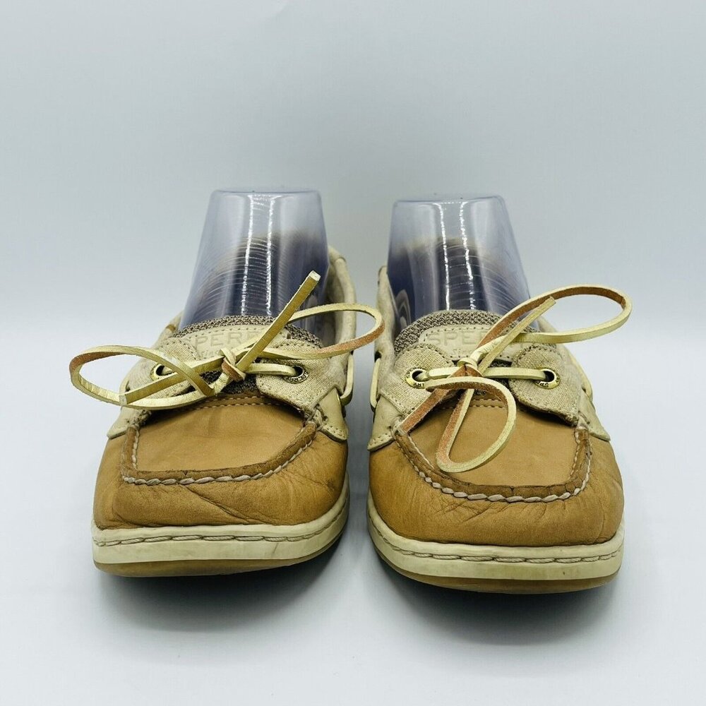 Sperry Top Sider Shoes Womens Size 8 M Tan Boat Shoe Slip On Brown Leather Lace - Picture 4 of 12